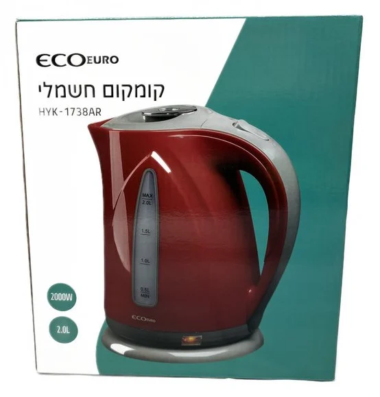 קומקום חשמלי פלסטיק אדום 2 ליטר